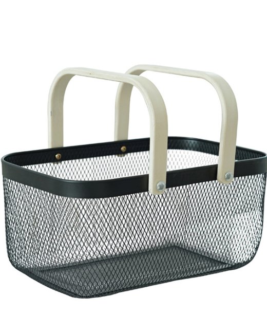 CESTA MALLA METÁLICA 36.5*24*17 CON AGARRADERA BAMBÚ (3356)