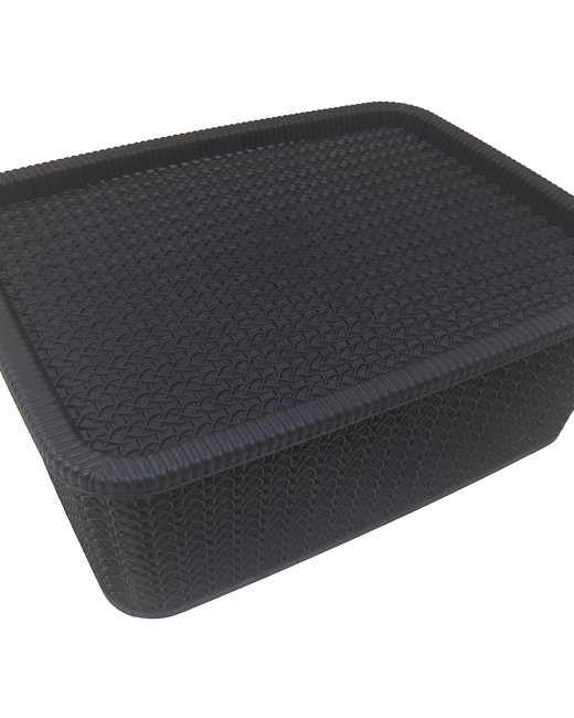 CAJA 12,5LTS SIMIL RATTAN CON TAPA -NEGRO (OR2405)