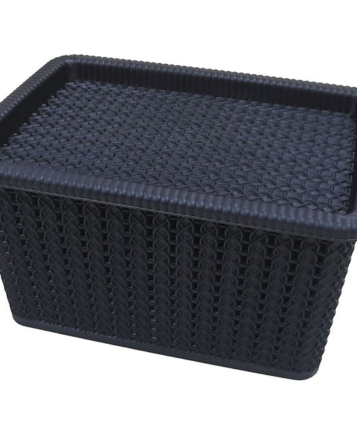 CAJA 5 LTS SIMIL RATTAN CON TAPA NEGRO (OR2603)
