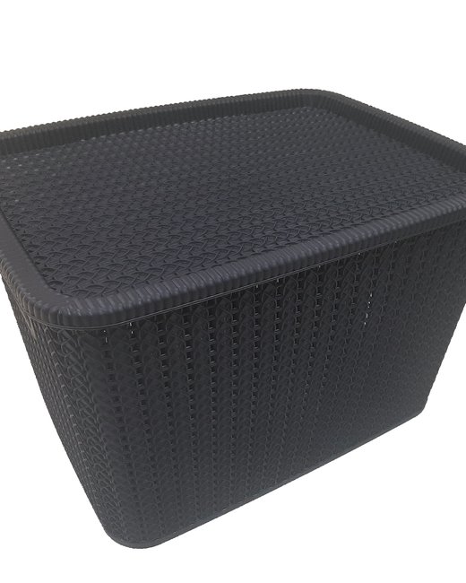 CAJA 20 LTS SIMIL RATTAN CON TAPA NEGRO (OR2903)