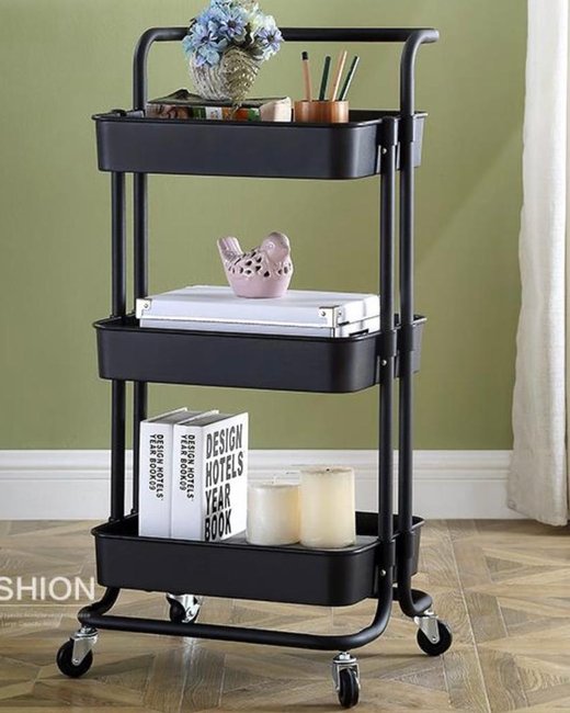CARRITO CON ESTANTES METAL  NEGRO (T003)