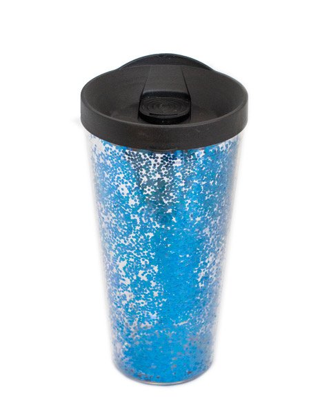 VASO CON TAPA Y GLITTER AZUL (COP2502)
